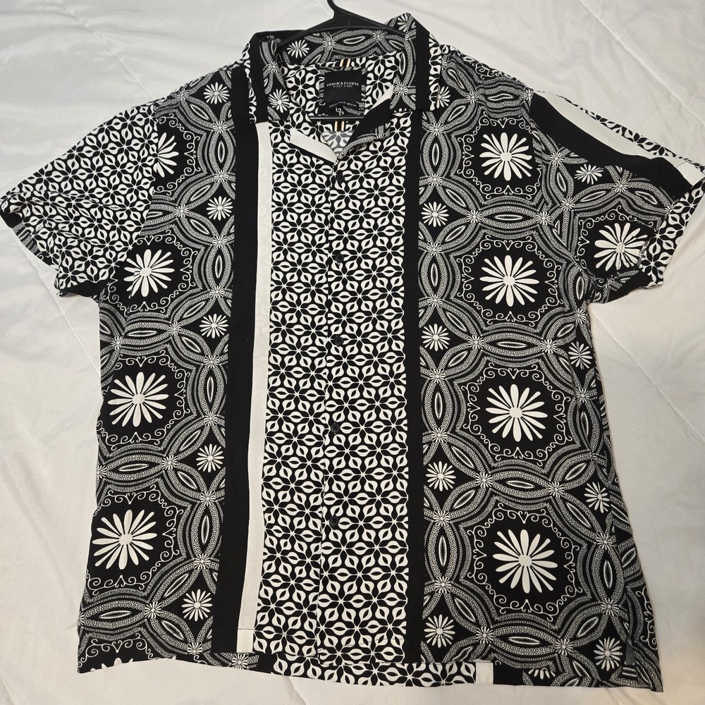Denim & Flower Ricky Singh Men's Flower Button Up Short Sleeve Shirt Size XL